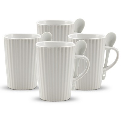 American Mug Pottery Ceramic Bistro Style Coffee Mug, Made in USA (14 oz -  Pack of 4, White)