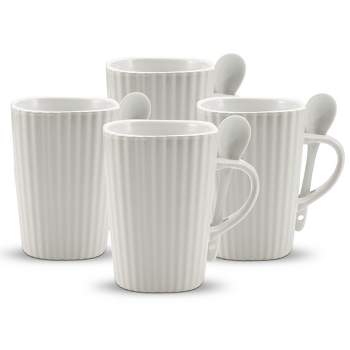 American Atelier 14 oz. Mug and Spoon in Handle Set, Large Ceramic Coffee Mugs for Latte, Soup, Hot Cocoa, Tea, Set of 4