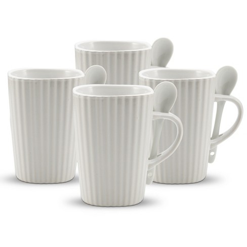 American Atelier 14 Oz. Mug And Spoon In Handle Set, Large Ceramic Coffee  Mugs For Latte, Soup, Hot Cocoa, Tea, Set Of 4,white : Target