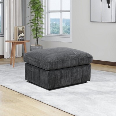 DOMETOUR Dark Gray Corduroy Ottoman Modern Accent Footstool for Living Room Decor