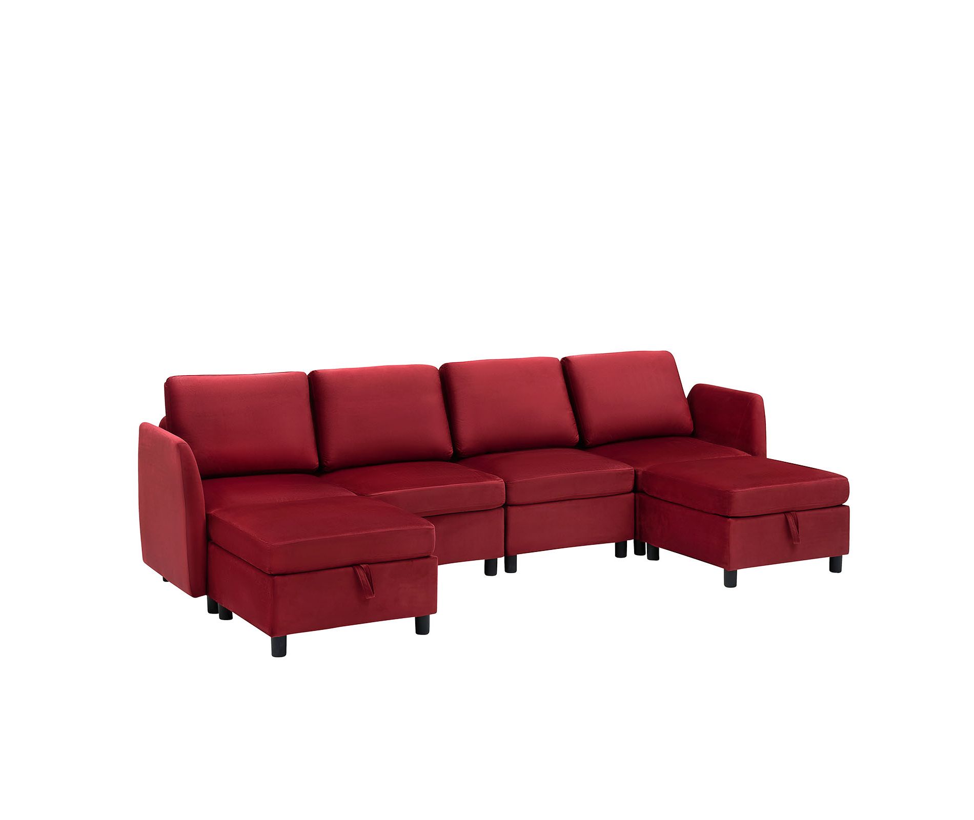 Living room modular sofa with storage and footstool, modern style, upholstered armrests, for apartments and offices, comfortable velvet, red