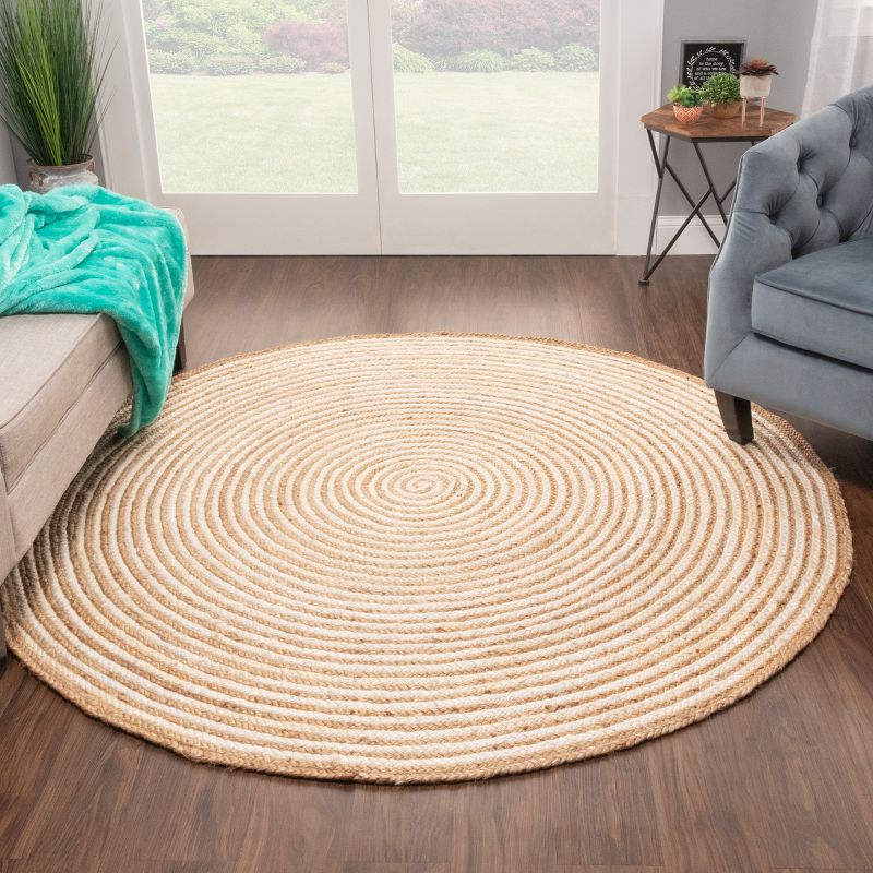 Modern Coastal Classic Braided Jute Round Handwoven High-Traffic Eclectic Rustic Transitional Casual Indoor Area Rug by Blue Nile Mills, 2 of 10
