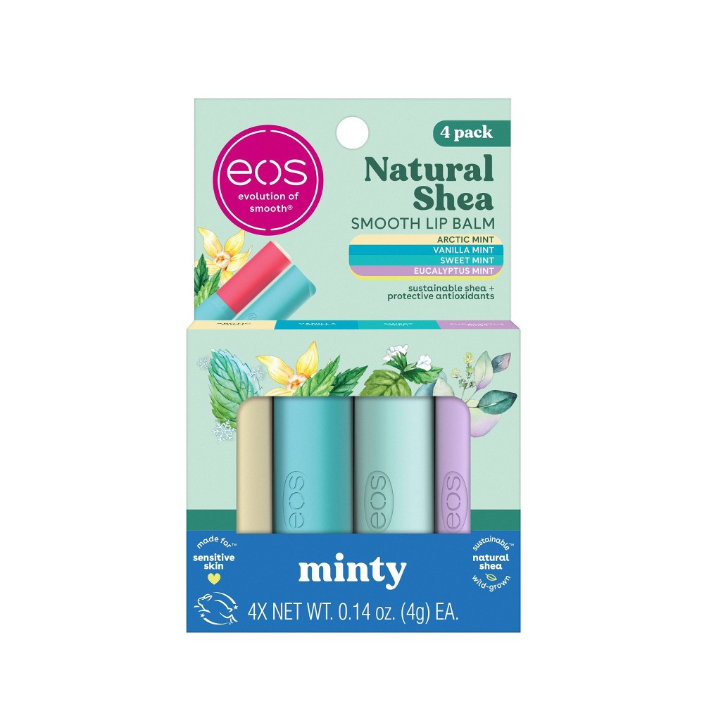 Photos - Lipstick & Lip Gloss E.O.S. eos Natural Shea Mint Lip Balm Stick Variety Pack - 4pk 