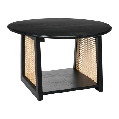 Storied Home Mango Wood and Cane Coffee Table with Shelf