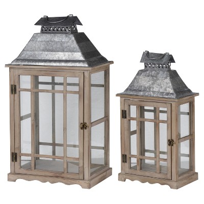 Classic Scape Lantern Set Washed Wood 2pk - A&B Home