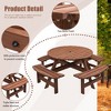 8-Person Outdoor Patio Fir Wood Round Picnic Dining Set with 4 Built-in Benches and Umbrella Hole - 4 of 4