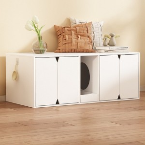 FUFU&GAGA White Cat Cabinet 4 Doors Dual Space Magnetic Door Separate Litter Collector - 1 of 4