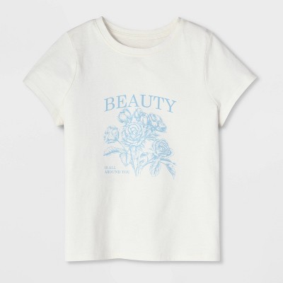 Cat & Jack Girls' Short Sleeve 100% Cotton 'Beauty Bouquet' Graphic T-Shirt - Cat & Jack™ Cream L Plus — фото 2