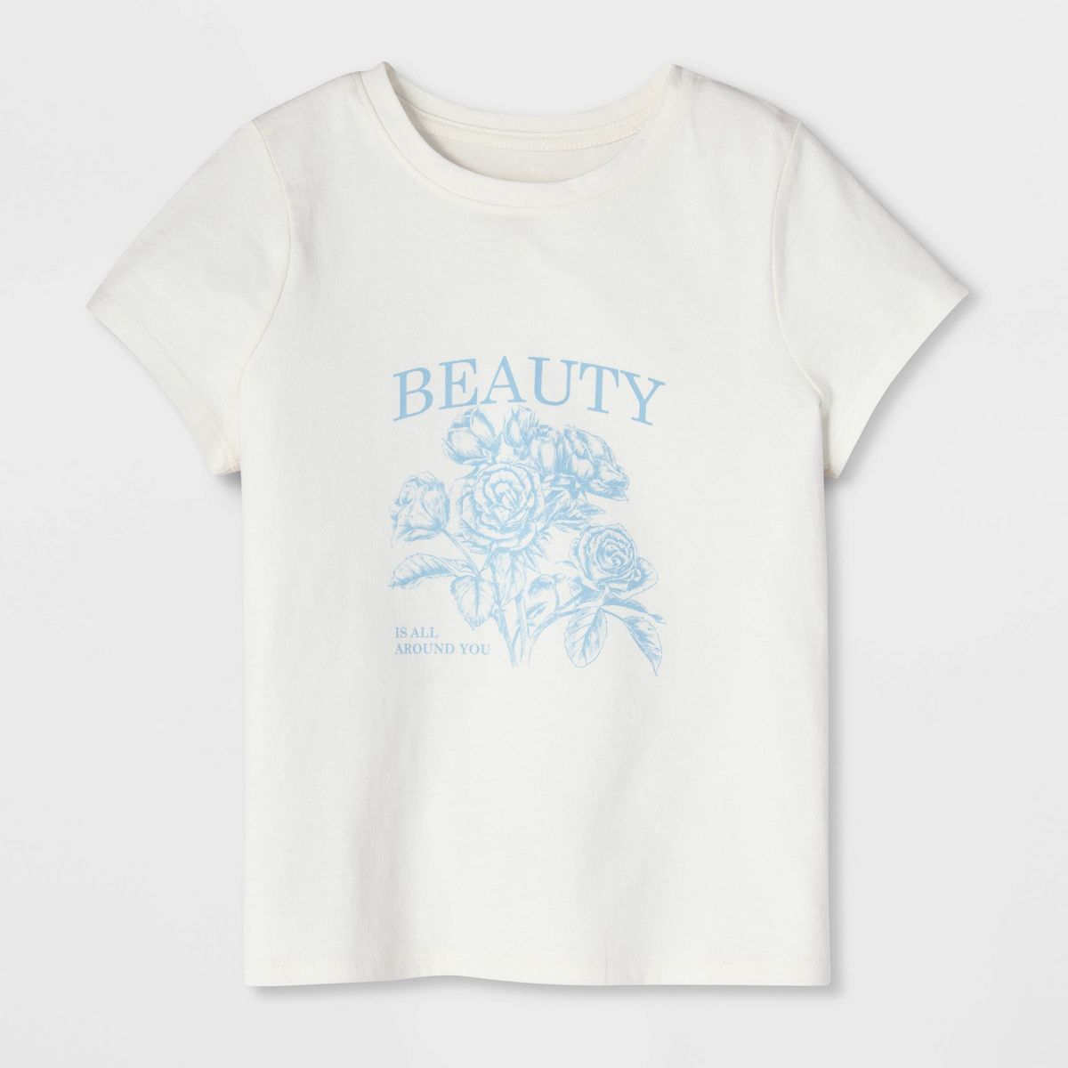Girls' Short Sleeve 100% Cotton 'Beauty Bouquet' Graphic T-Shirt - Cat & Jack™ Cream - thumbnail 2