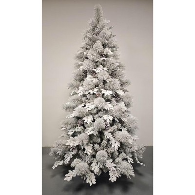 Acekool Prelit Artificial Flocked Pine Tree, Automatic Lights, Slim Branches