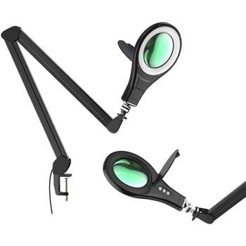 LED Magnifying Glass Desk Lamp w/ Swivel Arm & Clamp 2.25x Magnification Black