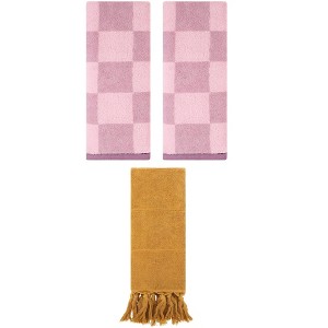 REGALWOVEN 3 Packs Checkered and Tassels Absorbent Soft Cotton Bathroom Hand Towel - 1 of 4