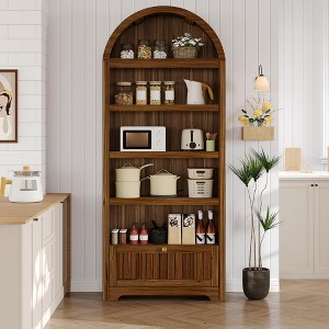 71" Tall Arched Pantry, 6-Tier Freestanding Storage Cabinet with Drawer, Modern White Book Shelf with Open Shelves & Anti-Tipping Design - 1 of 4