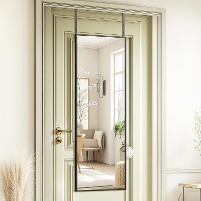 48x14 Inch Full Length Tempered Glass Door Mirror - Over The Door Hanging, No Drill Installation