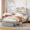 UpholsteredBed Frame with 2-Tier Storage Headboard, LED Platform Bed with Charging Station and Drawer for Kids/Girls/Boys - 2 of 4