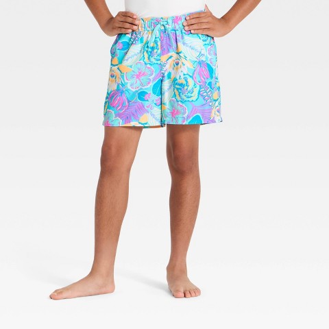Детские купальники Art Class Boys' Tropical Floral Swim Trunks with Built in Boxers - art class™ Blue L