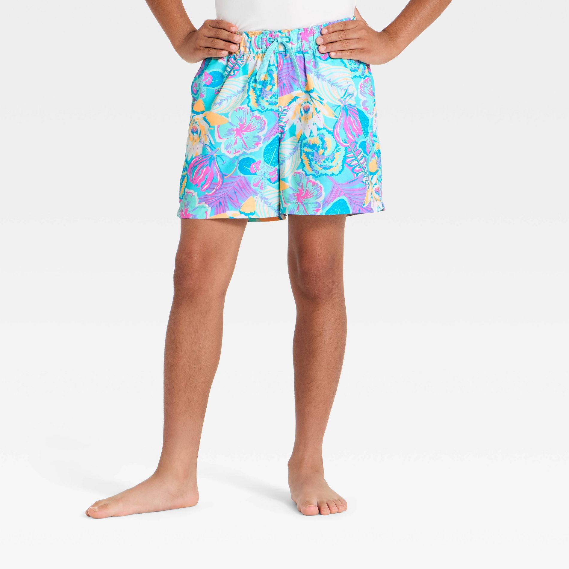 Boys' Tropical Floral Swim Trunks with Built in Boxers - art class™ Blue
