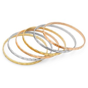 Steeltime Ladies set of 6 stainless steel, 18k gold plated stainless steel, and 18k rose gold plated stainless steel bangle with roman numeral accent - 1 of 4