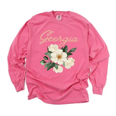 Simply Sage Market Women's Georgia Flower Colorful Long Sleeve Garment Dyed Tee