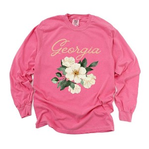 Simply Sage Market Women's Georgia Flower Colorful Long Sleeve Garment Dyed Tee - 1 of 3