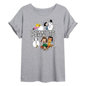 Women's - Peanuts - Winter Stickers Oversized Graphic T-Shirt - 1 of 4