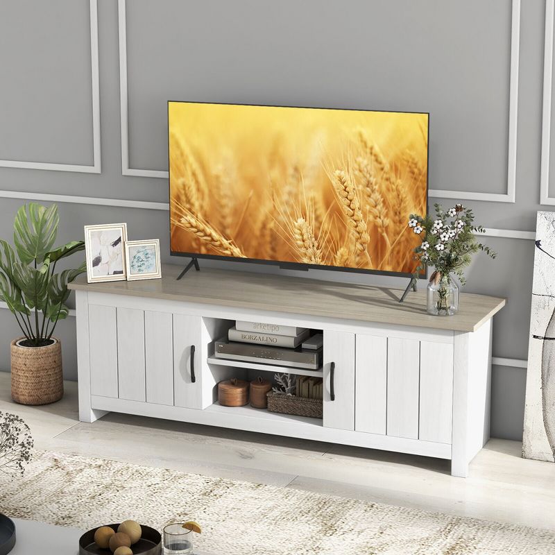 Tangkula Farmhouse TV Stand for TVs up to 65" Media Console Center w/ Doors Cubbies, 2 of 10