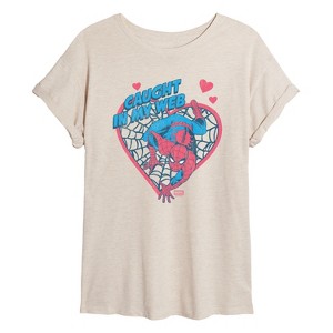 Women's Spider-Man Caught in My Web Heart Oversized Graphic T