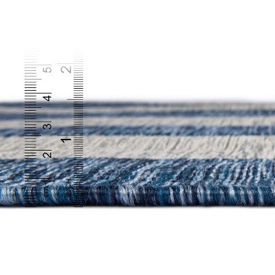 Coastal Breeze Blue and Ivory Stripe 6' x 9' Easy-Care Outdoor Rug