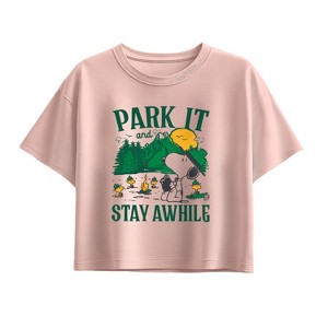 Girls' - Peanuts - Park It And Stay Awhile Short Sleeve Boxy Graphic T-Shirt - 1 of 3