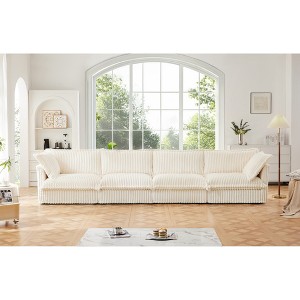 Oversized 156.6" Corduroy Slipcovered 4 Seater Modular Sectional Sofa with French Edges and Removable Covers, 4-Piece Free combination - 1 of 4