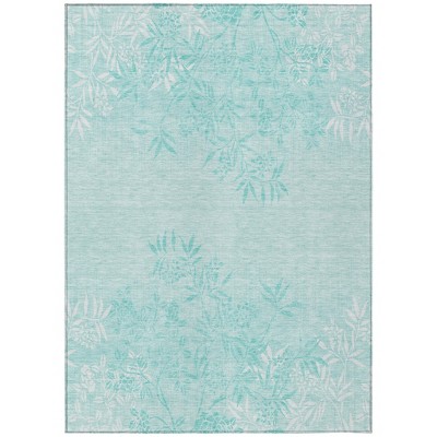 Teal Blue Aqua And Ivory Floral Washable Indoor Outdoor Area Rug