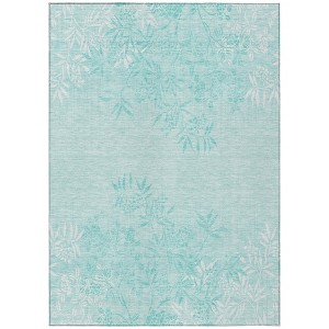 Teal Blue Aqua And Ivory Floral Washable Indoor Outdoor Area Rug - 1 of 4