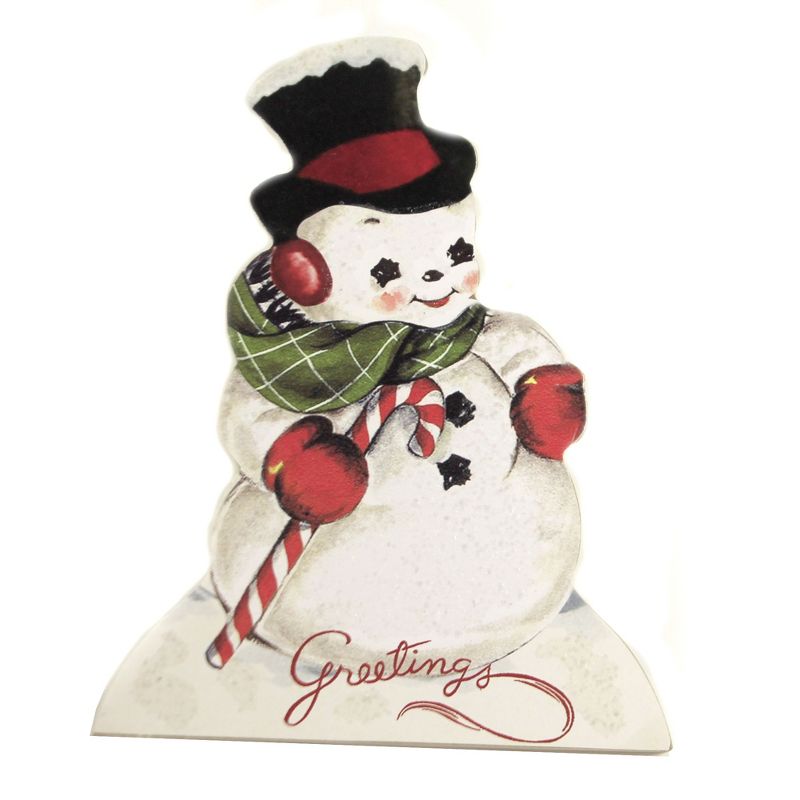 6.0 Inch Playful Snowmen Dummy Boards Lowe Set/2  Sled Candy Cane Figurines, 3 of 4