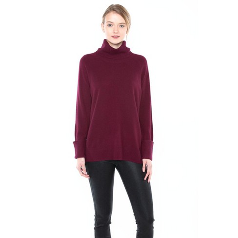 Jennie Liu Women's 100% Pure Cashmere Cowl-neck Raglan Tunic High