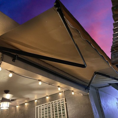 Sand Polyester Retractable Patio Awning with Black Frame