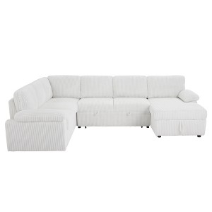 118.09" x 92.11" Corduroy Modular Convertible Sleeper Sectional Sofa with Right Storage Chaise Longue and Pull-Out Bed - 1 of 4