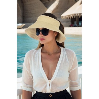 Anna-Kaci Wide Brim Roll-Up Straw Sun Visor Lightweight Packable Open-Top Beach Hat for UV Protection - image 3