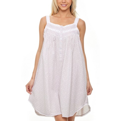Women's Cotton Victorian Nightgown, Maria Sleeveless Lace Trimmed ...