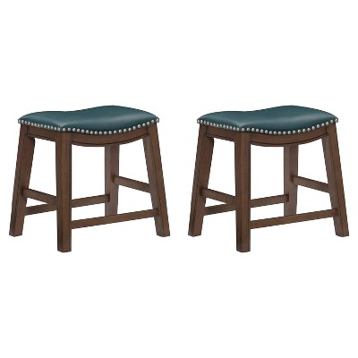 Homelegance 18" Dining Height Wooden Saddle Seat Barstool, Green Brown (2 Pack)