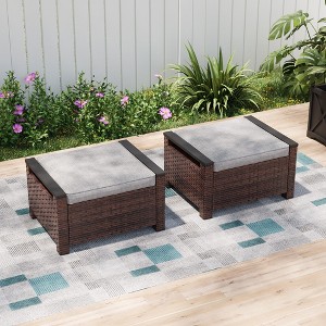 Sonkuki 2-Piece Ottomans with Solution-Dyed Fabric Cushion, All-Weather Wicker Ottomans, Ideal for Patio - 1 of 4
