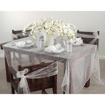 Saro Lifestyle Sheer Table Napkins With Fuzzy Stripes (Set of 12), Off-White
