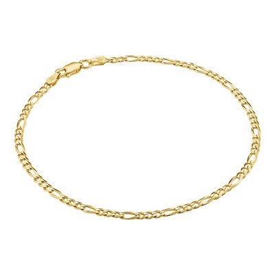 KISPER 18K Gold Over 925 Sterling Silver Italian 3mm Solid Diamond-Cut Flat Figaro Link Chain Anklet for Women - Made in Italy