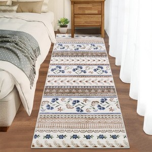 Washable Modern Farmhouse Living Room Bedroom Area Rug, Floral Print Non Slip Floor Carpet for Home Office - 1 of 4