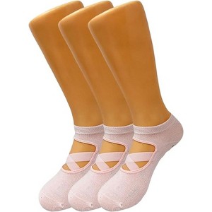 Women’s Non-Slip Grip Yoga Socks with Straps – 3 Pairs for Pilates, Barre & Studio Workouts – Size 5-7 - 1 of 1