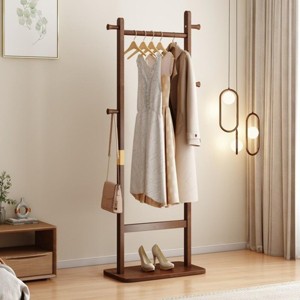 SEVOBAL Freestanding Coat Rack Solid Wood Hanger Durable Stylish Space Saving Stand for Bedroom Entryway Living Room, Brown, 26.65"*11"*64.2" - 1 of 4