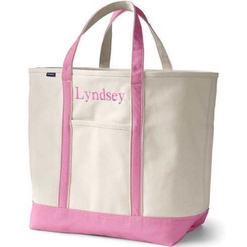 Lands' End Extra Large Natural 5 Pocket Zip Top Long Handle Canvas Tote Bag  - - Natural/Fresh Pink