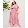 BLUEMING Plus Size Womens Dresses Floral Surplice A-Line Maxi Dress Waist Belted Floral Maxi Dress Wasit Tie Bell Sleeve Dress - 3 of 4