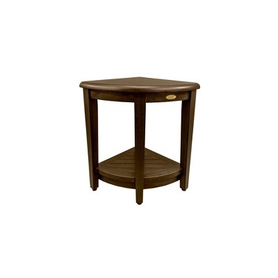 23" Dark Brown Teak Corner Shower Shelf with Adjustable Feet