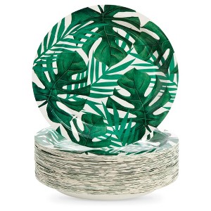 Blue Panda 80-Pack Tropical Paper Plates, Disposable 9" Green Leaf Plates Paper Design for Birthday. Bridal Shower, Hawaiian Luau Party Supplies, 9 In - 1 of 4