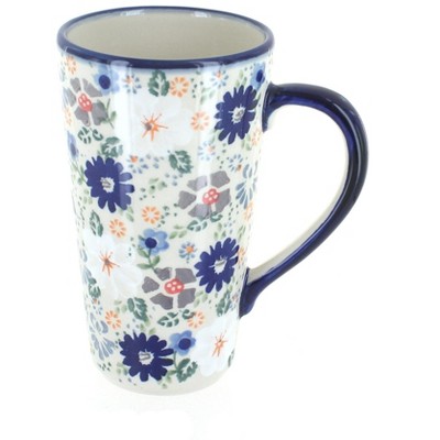 Blue Rose Polish Pottery Carnival Large Coffee Mug